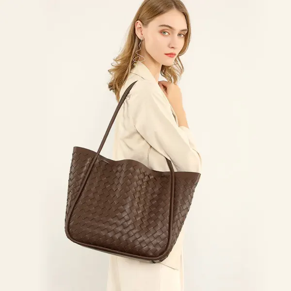 Modest / Simple Black Women Braid Bags Women's Bags Leather Casual Tote Bag Night Out Shoulder Bags 2023