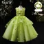 Flower Fairy Sage Green Appliques Birthday Flower Girl Dresses 2024 Ball Gown V-Neck Bell sleeves Floor-Length / Long