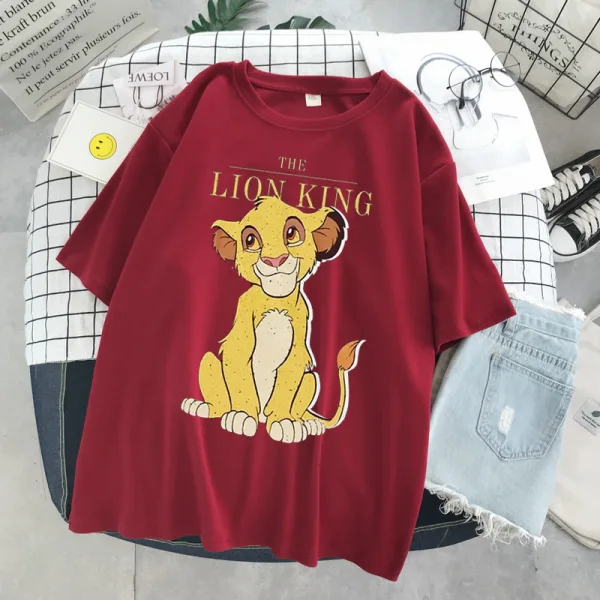 Fashion Casual Summer Black Printing Lion Loose Women T-Shirts 2021 Scoop Neck 1/2 Sleeves Tee Tops
