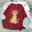 Fashion Casual Summer Black Printing Lion Loose Women T-Shirts 2021 Scoop Neck 1/2 Sleeves Tee Tops