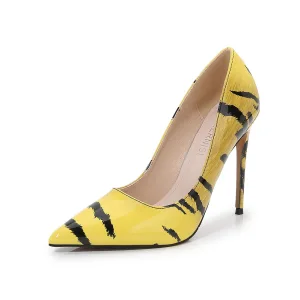 Chic Beautiful Yellow Cocktail Party Doodle Pumps 2023 12 Cm Stiletto Heels Pointed Toe Pumps High Heels