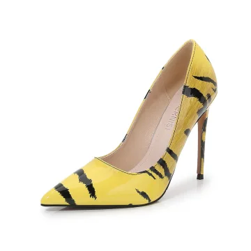 Mooie Prachtige Gele Feest Graffiti Pumps 2023 12 Cm Naaldhakken Stiletto Spitse Neus Pumps Hoge Hakken