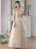 Chic / Beautiful Beige Homecoming Graduation Dresses Prom Dresses 2023 A-Line / Princess Off-The-Shoulder Sequins Sleeveless Backless Floor-Length / Long Prom Formal Dresses