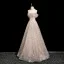 Glitzernden Charmant Champagner Perlenstickerei Strass Pailletten Abendkleider 2025 A Linie Off Shoulder Kurze Ärmel Rückenfreies Lange Festliche Kleider