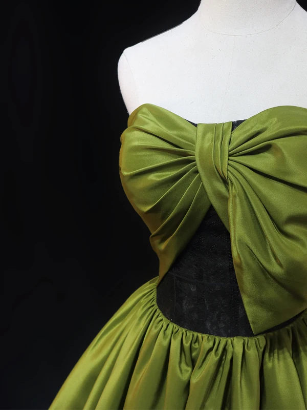 Fashion Clover Green Prom Dresses 2024 Ball Gown Strapless Bow Sleeveless Backless Floor-Length / Long Formal Dresses