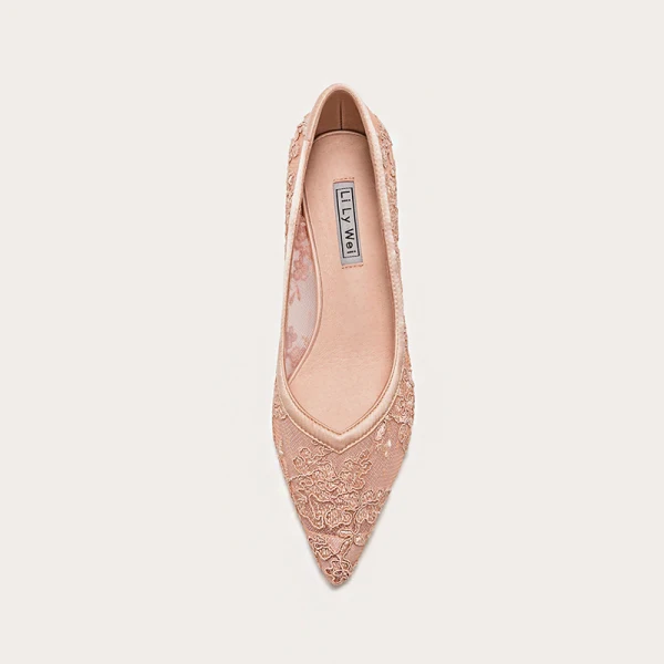 Elegante Rosa Spitze Blumen Durchsichtige Brautschuhe 2022 Leder 3 cm Stilettos Spitzschuh Hochzeit Pumps Hochhackige