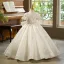 Vintage / Retro Ivory Beading Rhinestone Appliques Bow Birthday Flower Girl Dresses 2025 Ball Gown Scoop Neck Short Sleeve Floor-Length / Long
