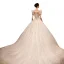 Luxury / Gorgeous Charming Beading Rhinestone Sequins White Wedding Dresses 2023 Ball Gown Scoop Neck Short Sleeve Backless Bow Royal Train Wedding