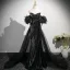 Scintillantes Noire Gland Paillettes Fendue devant Robe De Soirée 2025 Trompette / Sirène De l'épaule Manches Courtes Dos Nu Train De Balayage Robe De Ceremonie