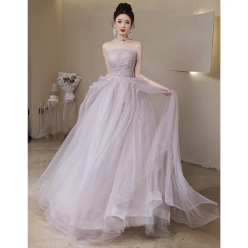 Chic Belle Lavande Paillettes En Dentelle Fleur Robe De Bal 2023 Princesse Bustier Sans Manches Dos Nu Longue Robe De Ceremonie