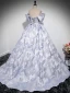 Elegant Grey Satin Prom Dresses 2024 Ball Gown Off-The-Shoulder Short Sleeve Backless Sweep Train Prom Formal Dresses