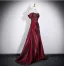 Modest / Simple Burgundy Prom Dresses 2026 A-Line / Princess Off-The-Shoulder Cap Sleeves Backless Floor-Length / Long Formal Dresses