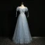 Chic / Beautiful White Lace Flower Prom Dresses 2024 A-Line / Princess Square Neckline Short Sleeve Backless Floor-Length / Long Prom Formal Dresses