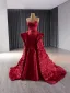 Unusual High-end Burgundy Satin Prom Dresses 2024 Trumpet / Mermaid Strapless Backless Court Train Prom Cap Sleeves Formal Dresses