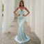 Sexy Burgundy Evening Dresses 2022 Trumpet / Mermaid Spaghetti Straps Sleeveless Backless Sweep Train Evening Party Formal Dresses