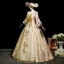 Vintage / Retro Medieval Gold Printing Bow Lace Flower Prom Dresses 2025 Ball Gown Square Neckline Bell sleeves Floor-Length / Long Formal Dresses