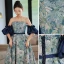 Vintage / Retro Ocean Blue Printing Prom Dresses 2022 A-Line / Princess Strapless Short Sleeve Backless Sash Floor-Length / Long Formal Dresses