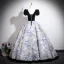 Elegant Black Printing Velvet Prom Dresses 2025 Ball Gown Square Neckline Puffy Short Sleeve Backless Floor-Length / Long Formal Dresses