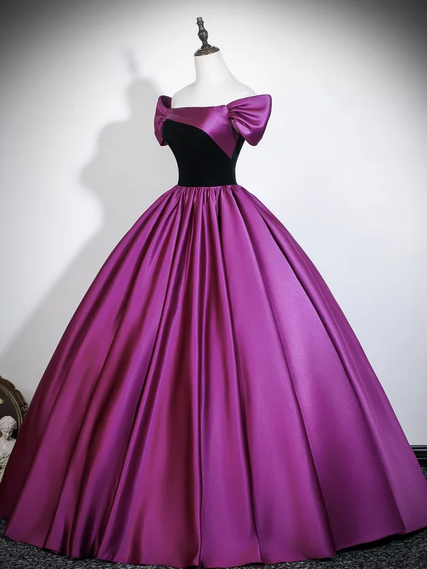 Y2K-Inspired Purple Prom Dresses 2026 Ball Gown Off-The-Shoulder Short Sleeve Backless Floor-Length / Long Formal Dresses
