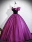 Y2K-Inspired Purple Prom Dresses 2026 Ball Gown Off-The-Shoulder Short Sleeve Backless Floor-Length / Long Formal Dresses
