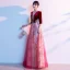 Chic / Beautiful Burgundy Beading Sequins Prom Dresses 2024 A-Line / Princess Scoop Neck 1/2 Sleeves Backless Floor-Length / Long Prom Formal Dresses