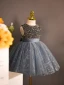 Bling Bling Grey Sequins Short Birthday Flower Girl Dresses 2023 Ball Gown Scoop Neck Sleeveless Bow