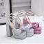 Charmant Fuchsie Pailletten Schleife Abend Sandalen Damen 2023 Knöchelriemen 14 cm Thick Heels Peeptoes Sandaletten Hochhackige