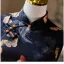 Chinese style Black Butterfly Printing Summer Tea-length Cheongsam 2024 Trumpet / Mermaid High Neck Sleeveless