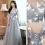 Modest / Simple Grey Lace Butterfly Bridesmaid Dresses 2022 A-Line / Princess Short Sleeve Backless Floor-Length / Long Bridesmaid Dresses