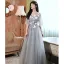 Modest / Simple Grey Lace Butterfly Bridesmaid Dresses 2022 A-Line / Princess Short Sleeve Backless Floor-Length / Long Bridesmaid Dresses