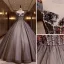 Élégant Noire Perle Paillettes En Dentelle Fleur Robe De Bal 2022 Robe Boule Encolure Dégagée Sans Manches Longue Robe De Ceremonie