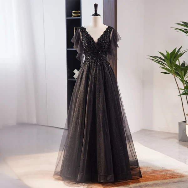 black dress gold Gold-Trimmed Long Black Prom Dress: Ladivine CM358 Black Gold / 2 main image 1