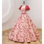 Elegant Red Printing Prom Dresses 2022 Ball Gown Square Neckline Puffy Short Sleeve Backless Sash Floor-Length / Long Prom Formal Dresses