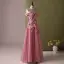 Chic / Beautiful Blushing Pink Pearl Appliques Prom Dresses 2024 A-Line / Princess Off-The-Shoulder Sleeveless Backless Floor-Length / Long Prom Formal Dresses