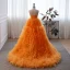 Fashion Orange Pleated Prom Dresses 2023 A-Line / Princess Strapless Sleeveless Backless Sweep Train Prom Formal Dresses