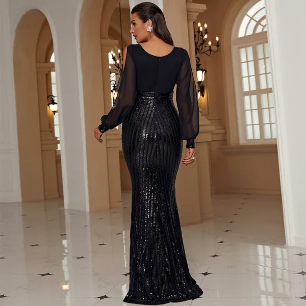 Audrey Hepburn Style White Sequins Holiday Evening Dresses 2022 Trumpet / Mermaid V-Neck Long Sleeve Floor-Length / Long Evening Party Formal Dresses