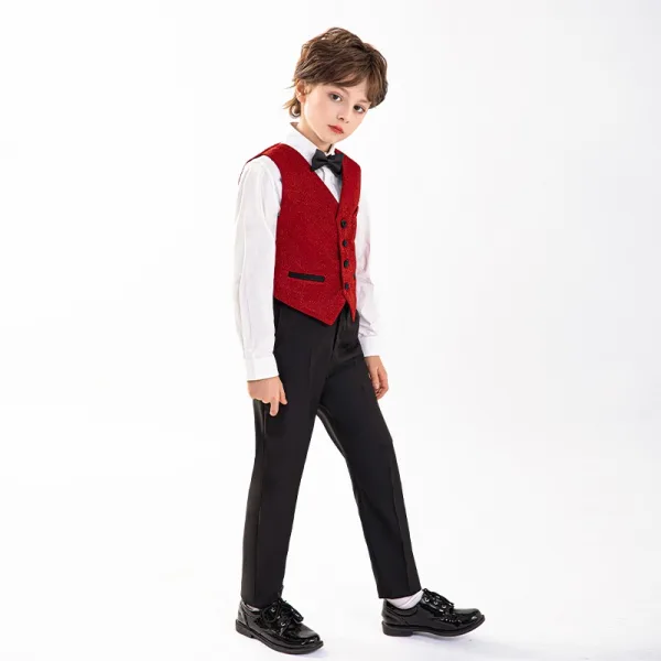 Red Long Sleeve 6-piece Wedding Boys Wedding Suits 2025 Body Jewellery Coat Pants Shirt Tie Vest