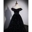 Glitzernden Schwarz Multifarben Pailletten Ballkleider 2023 Ballkleid Off Shoulder Kurze Ärmel Rückenfreies Sweep / Pinsel Zug Ball Festliche Kleider