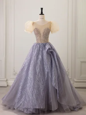 Bling Bling Lavender Sequins Prom Dresses 2025 Ball Gown V Neck Puffy Short Sleeve Backless Floor Length Long Formal Dresses
