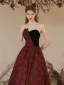 Charming Burgundy Summer Printing Evening Dresses 2023 A-Line / Princess Strapless Sleeveless Backless Floor-Length / Long Evening Party Formal Dresses