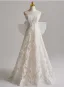 Vintage / Retro White Pearl Lace Flower Wedding Dresses 2025 A-Line / Princess Strapless Sleeveless Backless Bow Floor-Length / Long