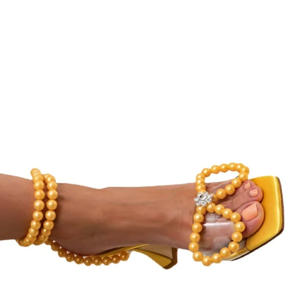 Sexy Blanche Soirée Sandales Femme 2022 Perle Noeud Bride Cheville 9 cm Talons Aiguilles Peep Toes / Bout Ouvert Chaussures Femmes Talons Hauts