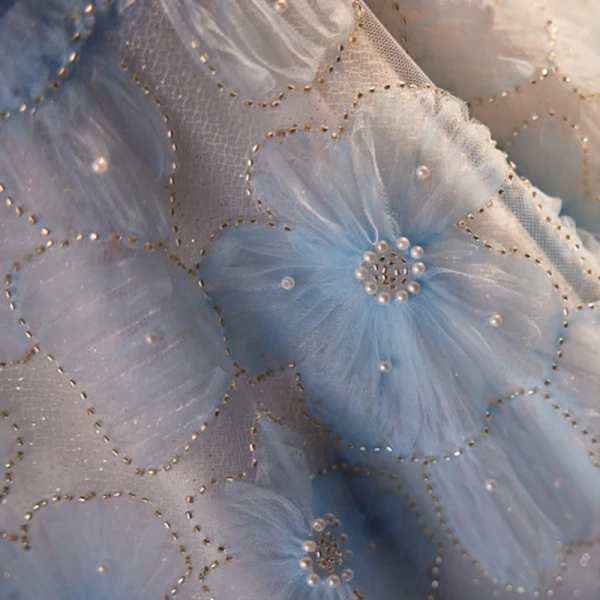Charmant Himmelblau Perle Pailletten Blumen Ballkleider 2023 A Linie Bandeau Ärmellos Rückenfreies Lange Ball Festliche Kleider