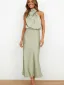 Fashion Beige Street Wear Holiday Women Dresses 2023 High Neck Tea-length Womens Clothing