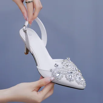 Elegant Modest Simple White Rhinestone Wedding Shoes 2026 6 Cm Stiletto Heels Pointed Toe Wedding High Heels