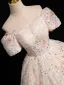 Bling Bling Rougissant Rose Paillettes Robe De Bal 2024 Robe Boule De l'épaule Manches Courtes Dos Nu Longue Promo Robe De Ceremonie