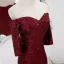 Scintillantes Sexy Bordeaux Paillettes Robe De Soirée 2022 Trompette / Sirène De l'épaule Manches Courtes Dos Nu Longue Robe De Ceremonie