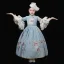 Vintage / Retro Medieval Pool Blue Flower Girl Dresses 2024 Printing Floral Floor-Length / Long 3/4 Sleeve High Neck Cosplay Wedding Prom A-Line / Princess Ball Gown Wedding Party Dresses