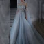Haut de Gamme Bleu Ciel Fait main Perlage Paillettes Robe De Soirée 2023 Princesse Encolure Dégagée Manches Longues Noeud Soirée Train De Balayage Robe De Ceremonie