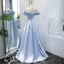 Elegante Himmelblau Ballkleider 2021 A Linie Gekreuzte Träger Rüschen Einfarbig Satin Off Shoulder Lange Tanzen Festliche Kleider